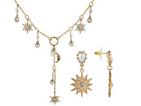 Crystal Gold Tone Celestial Necklace & Earring Set