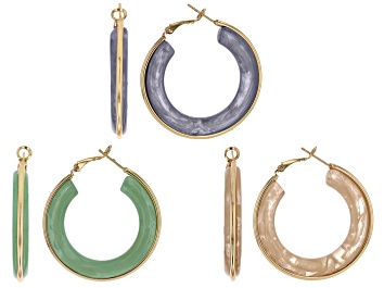 Picture of Multi-Color Acrylic Gold Tone Set of 3 Hoop Earring
