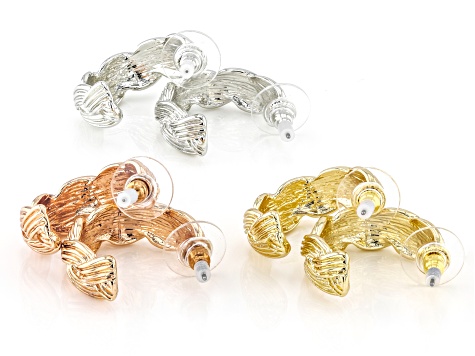 Gold, Silver & Rose Tone Set of 3 Hoop Earrings