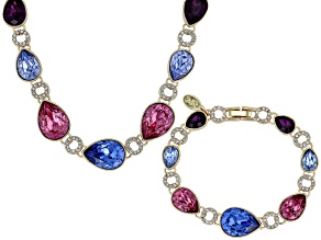 Multi-Color Crystal Gold Tone Necklace & Bracelet Set