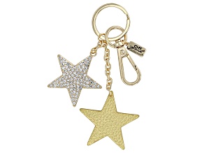 White Crystal Gold Tone Star Keychain