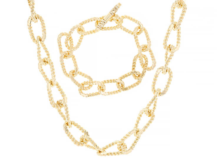Crystal Gold Tone Link Necklace & Bracelet Set - OPC1687 | JTV