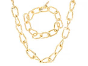 Crystal Gold Tone Link Necklace & Bracelet Set