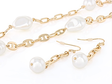 10k Yellow Gold Blue Pearl retailer station necklace and earring set