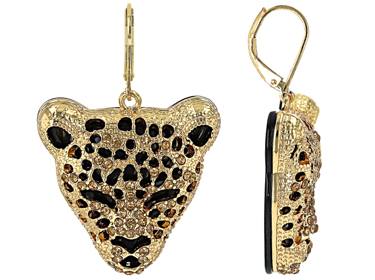 Gold Crystal Gold Tone Leopard Head Earrings - OPC1694 | JTV