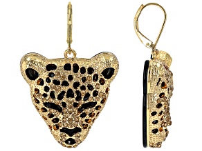 Gold Crystal Gold Tone Leopard Head Earrings