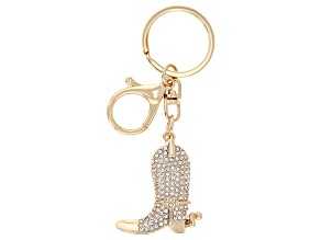 White Crystal Gold Tone Cowboy Boot Keychain