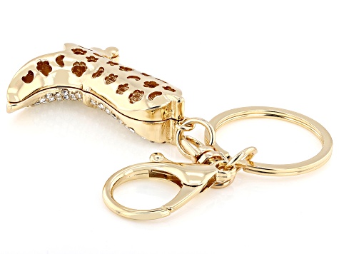 White Crystal Gold Tone Cowboy Boot Keychain - OPC1695 | JTV