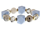 Multi-Color Resin & White Crystal Gold Tone Set of 4 Stretch Bead Bracelets