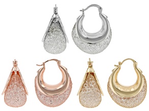 White Crystal Tri-Tone Mesh Earring Set of 3