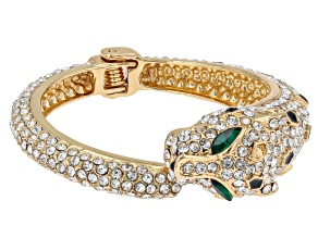 Multi-Color Crystals Gold Tone Leopard Cuff Bracelet