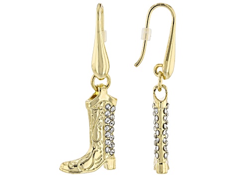 White Crystal Gold Tone Cowboy Boot Necklace & Earring Set