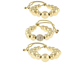 Pave White Crystal Accent Gold Tone Set of 3 Bolo Bracelets