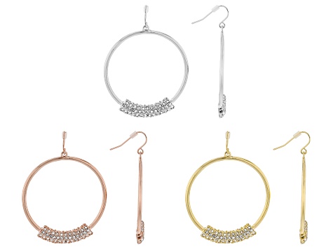 Pave White Crystal Tri-Tone Set of 3 Hoop Earring