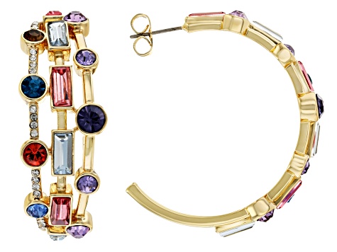 Multi-Color Crystal Gold Tone Hoop Earrings