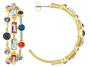 Multi-Color Crystal Gold Tone 42mm Hoop Earrings
