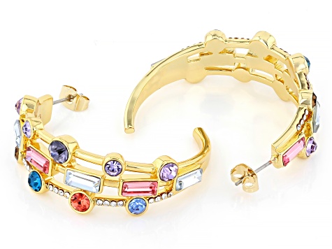 Multi-Color Crystal Gold Tone 42mm Hoop Earrings