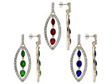 Multi-Color Crystal Gold Tone Set of 3 Dangle Earrings