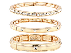 White Crystal Gold Tone Set of 3 Stretch Bracelets