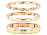 White Crystal Gold Tone Set of 3 Stretch Bracelets