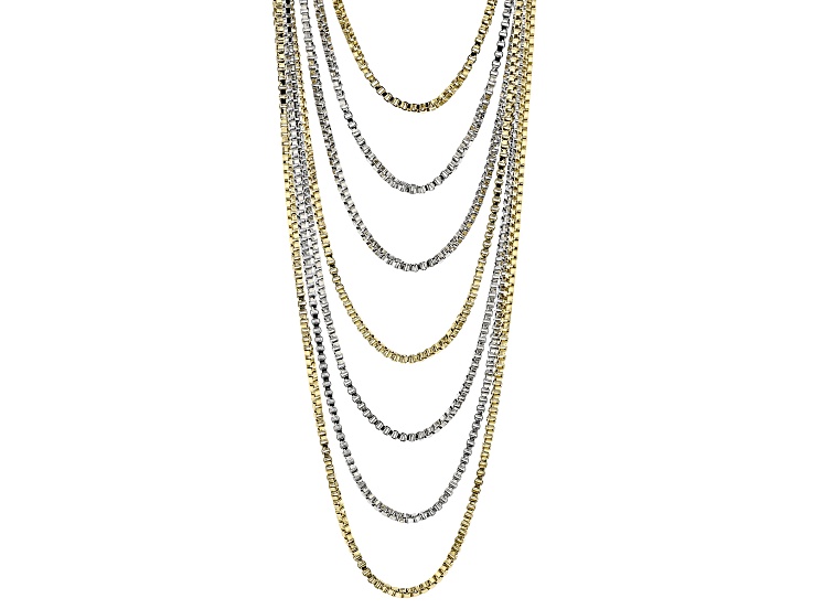 Two-Tone Multi-Row Chain Necklace & Bracelet Set - OPC1740 | JTV
