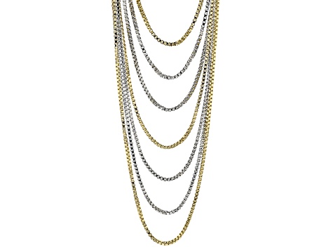 Two-Tone Multi-Row Chain Necklace & Bracelet Set