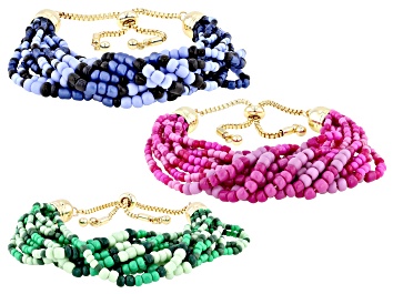Picture of Seed Bead Gold Tone Set of 3 Bolo Bracelet
