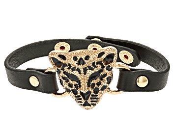 Picture of Imitation Leather Gold Tone Leopard Head Bracelet