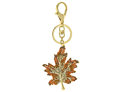 Multi-Color Glass Gold Tone Leaf Keychain