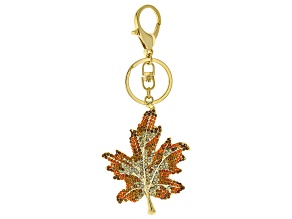 Multi-Color Glass Gold Tone Leaf Keychain