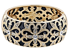 White Crystal & Black Enamel Gold Tone Bangle Bracelet