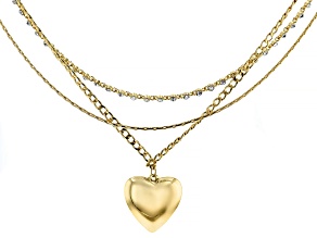 Gold & Silver Tone White Glass Interchangeable 3 Piece Necklace With Heart Charm