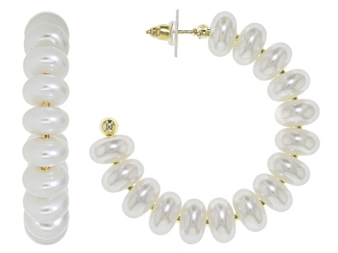 Multi-Color Pearl Simulant Gold Tone Set of 3 Hoop Earrings