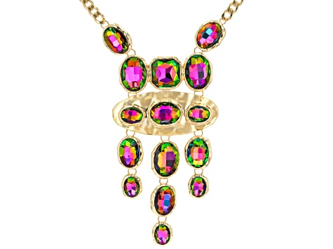 Multi-Color Crystal Gold Tone Necklace