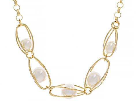 Pearl Simulant Gold Tone 2 Necklace and Earring Set