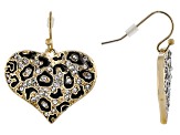 White Crystal Gold Tone Leopard Print Heart Earrings