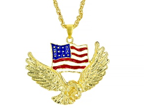 Red, White & Blue Enamel Gold Tone Patriotic Eagle Pendant With 24" Chain