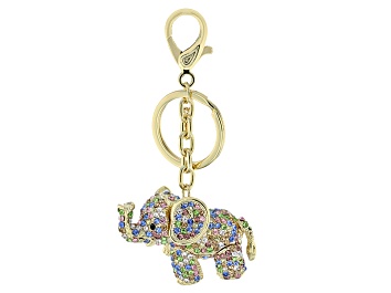 Picture of Multi color Crystal Gold Tone Elephant Key Chain