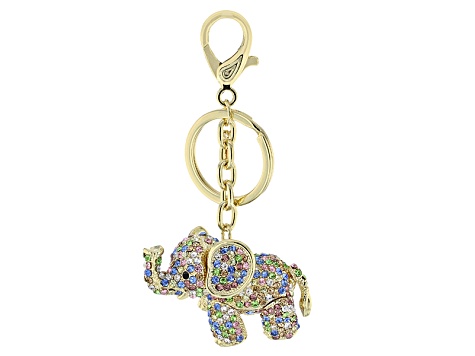 Multi color Crystal Gold Tone Elephant Key Chain