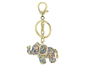 Multi color Crystal Gold Tone Elephant Key Chain
