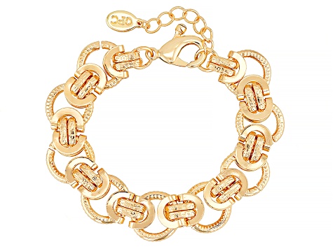 Gold Tone 15mm Double Link "Cuff" Chain Necklace & Bracelet Set