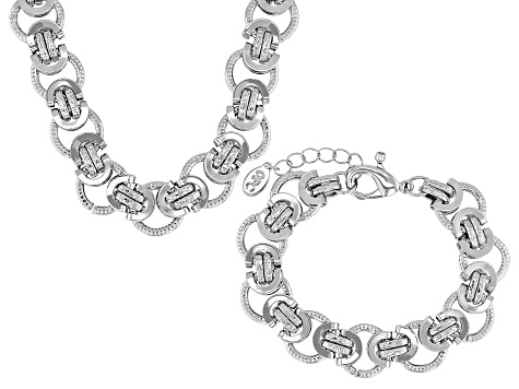 Silver Tone 15mm Luxe Link Chain Necklace & Bracelet Set