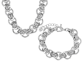 Silver Tone 15mm Luxe Link Chain Necklace & Bracelet Set