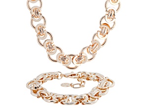Rose Tone 15mm Luxe Link Chain Necklace & Bracelet Set