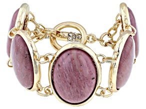 Rhodonite Gold Tone Station Bracelet 30x21mm