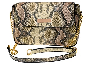 Imitation Leather Gold Tone Snake Print Clutch