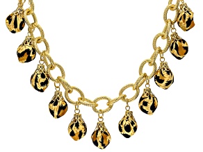 Animal Print Charm Gold Tone 15mm Textured Cable Chain Necklace