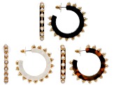 Multi-Color Resin & Pearl Simulant Gold Tone Set of 3 Hoop Earrings