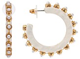 Multi-Color Resin & Pearl Simulant Gold Tone Set of 3 Hoop Earrings