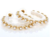 Multi-Color Resin & Pearl Simulant Gold Tone Set of 3 Hoop Earrings